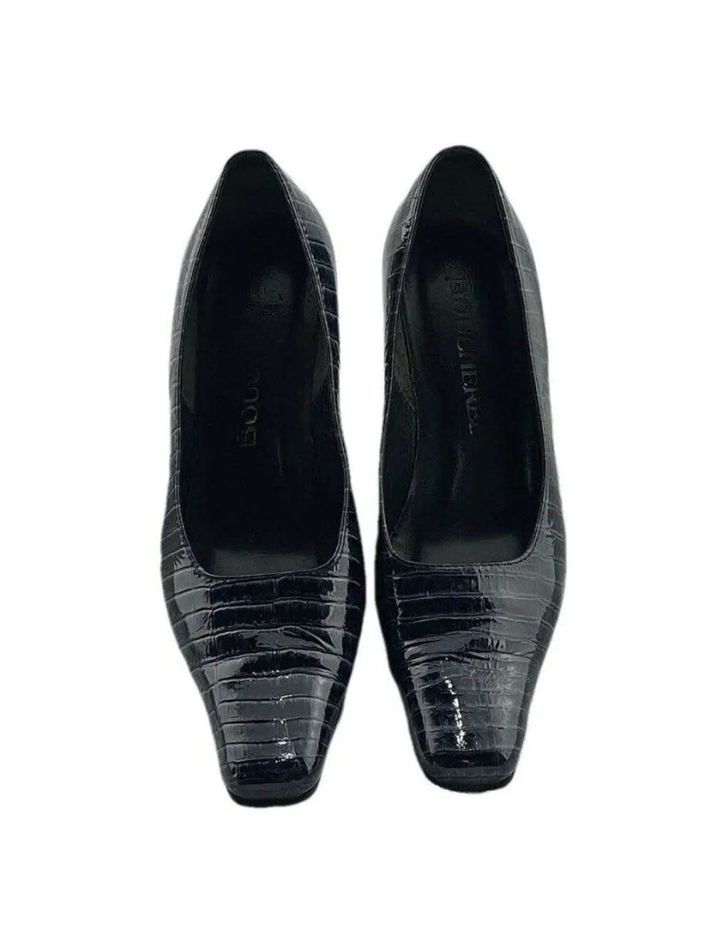 Boucherel Womens Black Croc-Embossed Leather Heels Size 38